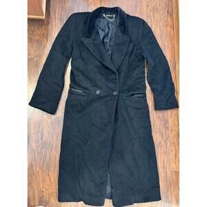 VTG Michelle Stuart 100% Wool Jacket Overcoat Trench Black Union Dbl Breasted